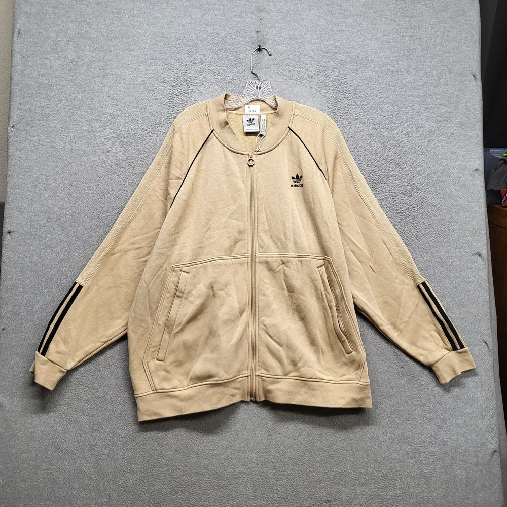 Adidas Men Track Jacket 2XL Beige‎ Logo Embroidery Long Sleeve